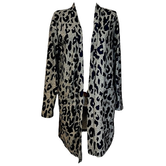 Tickeled Teal Small Leopard Cheetah Print Long Cardigan Pockets - Picture 1 of 7